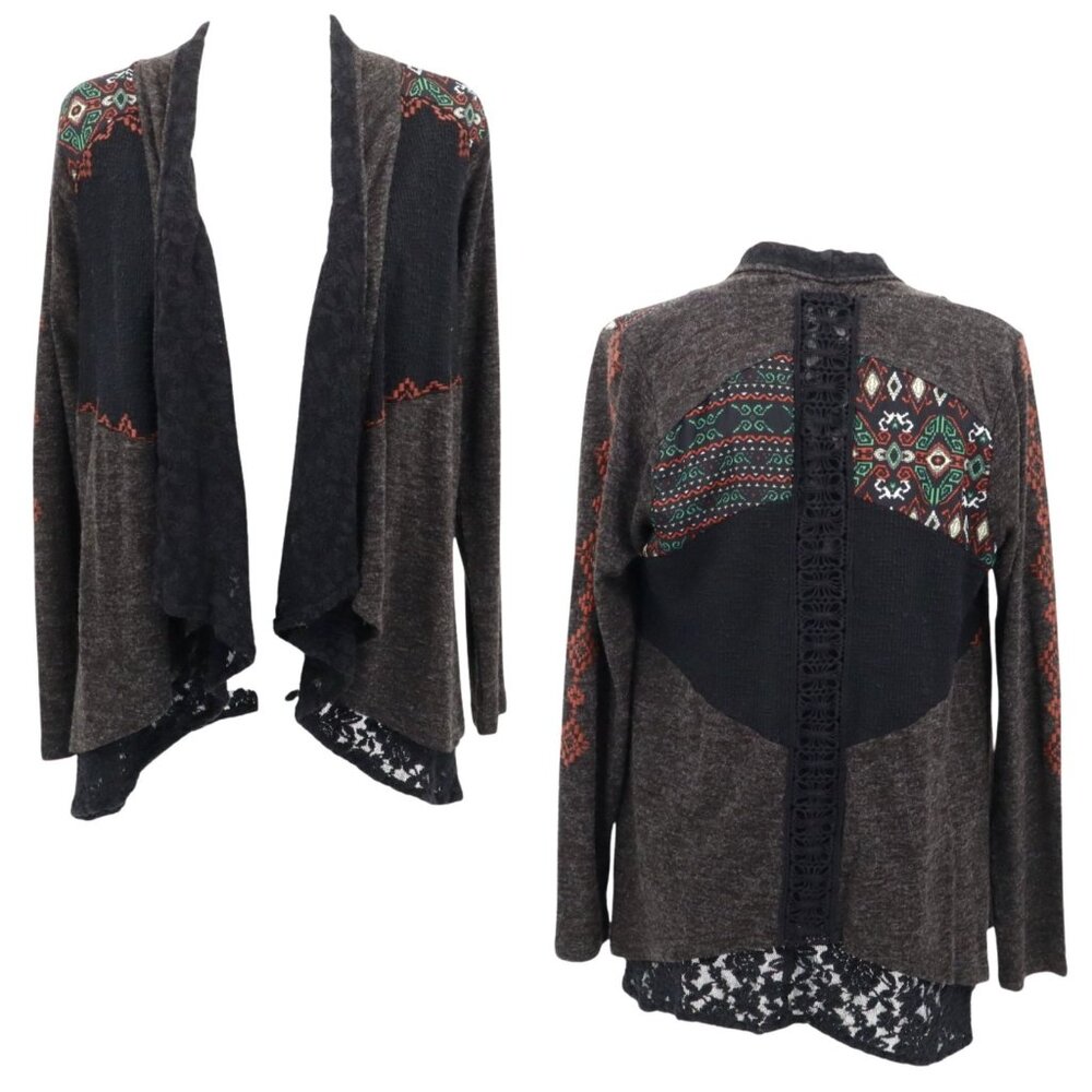 Miss Me Knit Cardigan Womens M Black Boho Bohemian Southwestern Dark Feminine‎